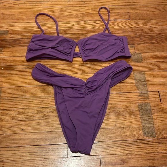 Storm Reid x Pacsun Purple Shirred V Bandeau Bikini top/ bottom set size medium - Picture 3 of 7